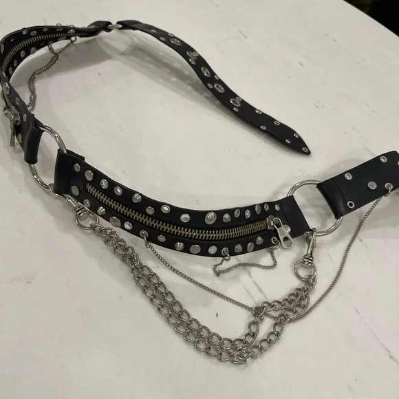 Roccobarocco | Accessories | Black Chain And Zipper Belt  display picture 3